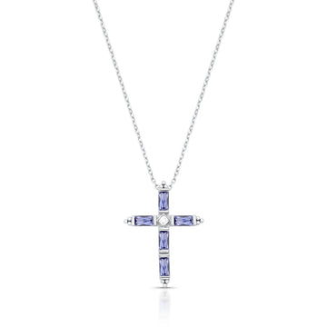 Colar prata 925 crucifixo tanzanita