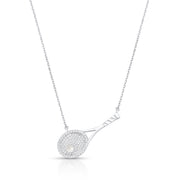 Colar raquete cravejada com pérola em prata 925 com banho de ródio branco
