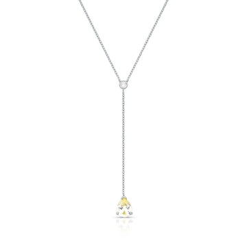 Colar gravatinha em prata 925 com gota na  zircônia cor citrino e banho de ródio branco