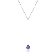 Colar gravatinha em prata 925 com gota zircônia tanzanita e banho de ródio branco