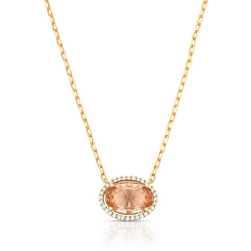 Colar oval champanhe com entorno cravejado e banho de ouro 18k