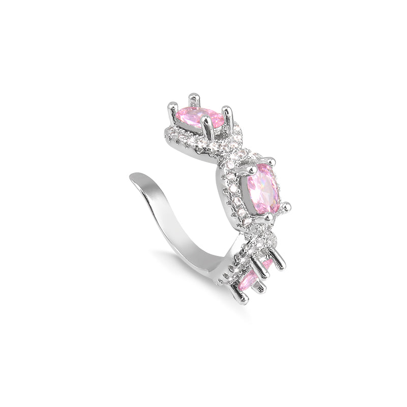 Piercing ovais zircônia rosa entorno cravejado com banho de ródio branco