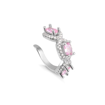 Piercing ovais zircônia rosa entorno cravejado com banho de ródio branco