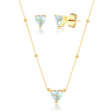 Conjunto coração topázio corrente esferas com banho de ouro 18k