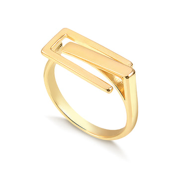 Anel quadrado vazado com banho de ouro 18k