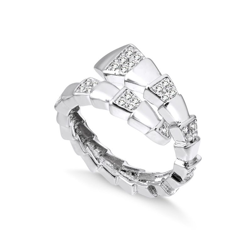 Anel snake liso e cravejado com banho de rodio branco