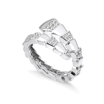 Anel snake liso e cravejado com banho de rodio branco