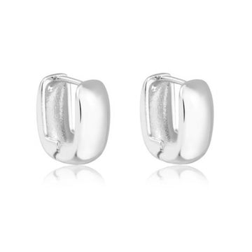 Brinco argola retangular lisa larga M com banho de ródio branco