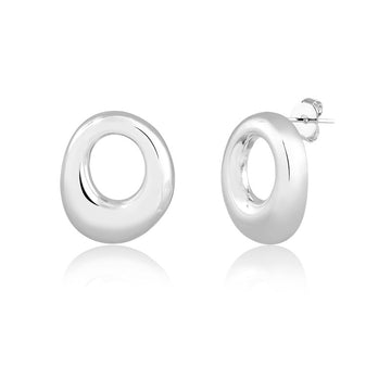 Brinco oval vazado maior em ródio branco