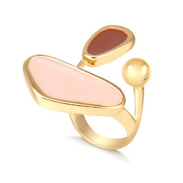 Anel aberto resina nude e chocolate com banho de ouro 18k