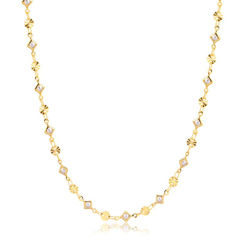 Colar choker medalhas e pérolas dourado