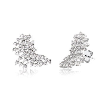 Brinco ear cuff trama com zircônias cristais com banho de ródio branco