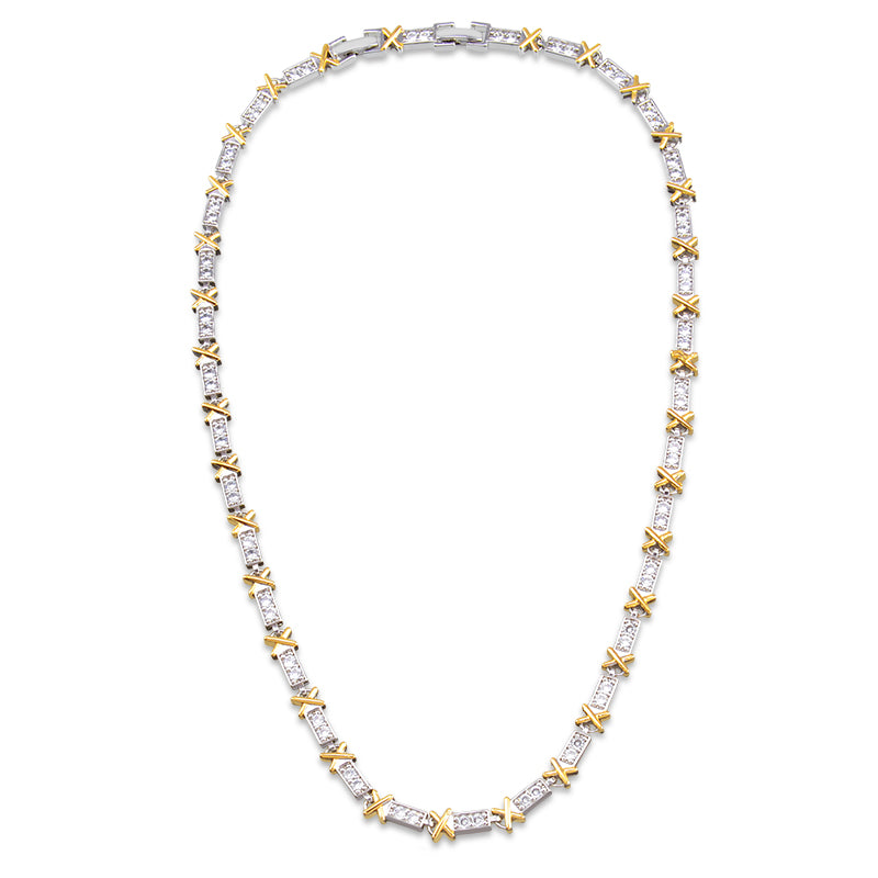 Colar riviera com detalhe x dourado e banho de ródio branco