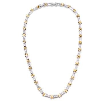 Colar riviera com detalhe x dourado e banho de ródio branco