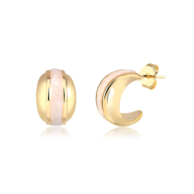Brinco argola detalhe resina nude com banho de ouro 18k