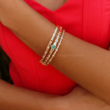 Pulseira bracelete escamas lisas e cravejadas dourado
