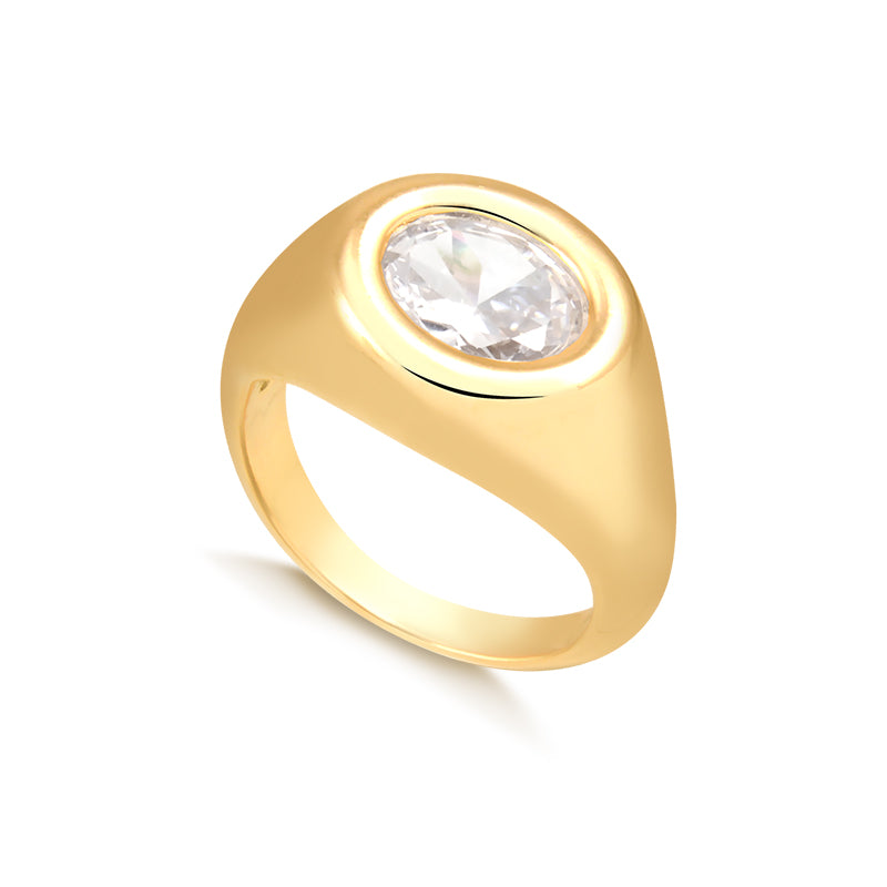 Anel oval cristal dourado