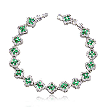 Pulseira riviera trevos esmeralda entorno cravejado com banho de ródio branco