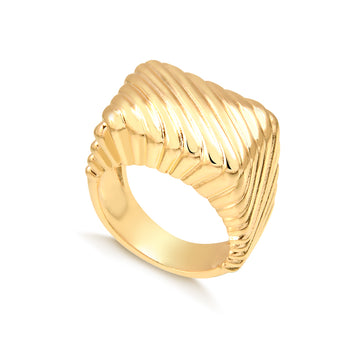 Anel retângulo frisado alto dourado