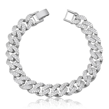 Pulseira elos cravejados luxo com banho de ródio branco