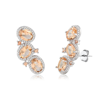 Brinco ear cuff ovais champanhe entorno cravejado com banho de ouro 18k