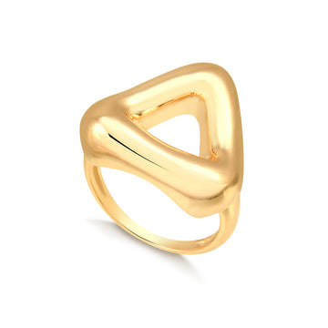 Anel triângulo orgânico vazado dourado
