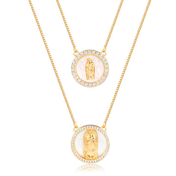 Colar escapulário nossa senhora madrepérola com banho de ouro 18k