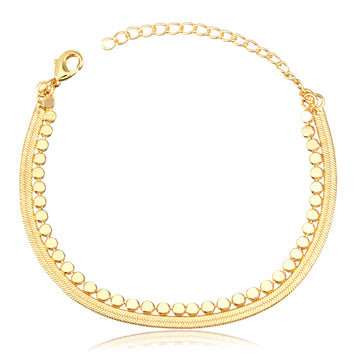 Pulseira dupla fita e ovais achatados com banho de ouro 18k