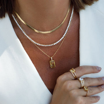 Colar riviera  45cm 3 garras trama rígida com zircônia cristal 3mm com banho de ouro 18k