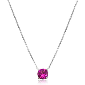 Colar solitário turmalina rosa 10mm com banho de ródio branco