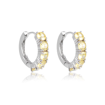 Brinco argola zircônia maior citrino com banho de ródio branco