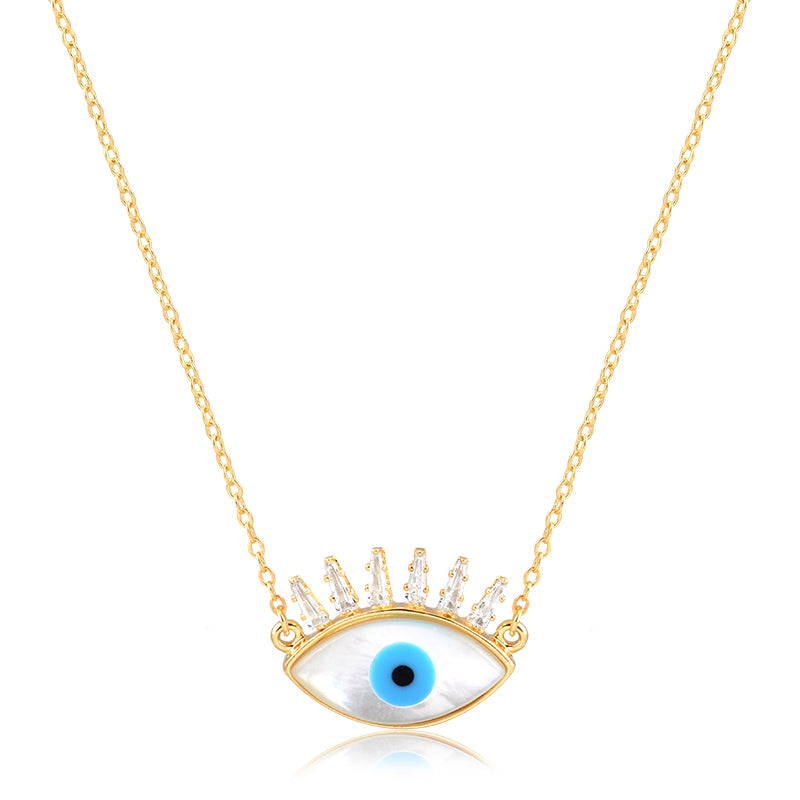 Colar olho grego cílios com zircônia com banho de ouro 18k