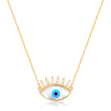 Colar olho grego cílios com zircônia com banho de ouro 18k