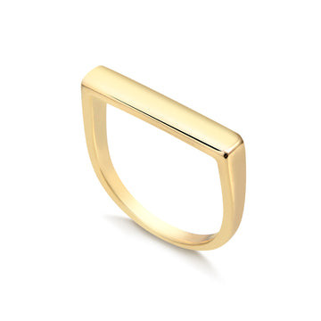 Anel quadrado liso em cima com banho de ouro 18k