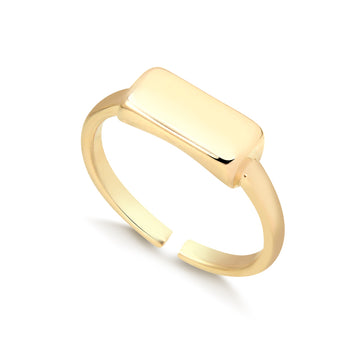 Anel slim retângulo liso deitado com banho de ouro 18k