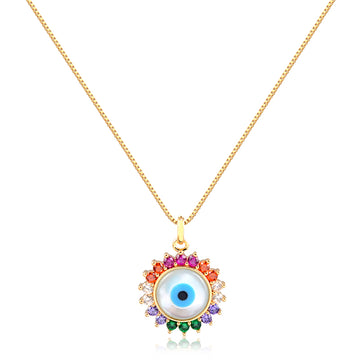 Colar olho grego colorido com banho de ouro 18k
