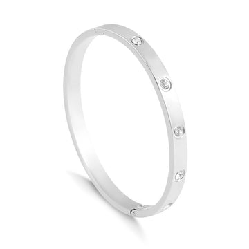 Pulseira bracelete aço com pontos de luz prateada