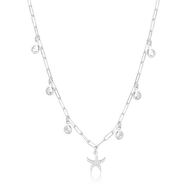 Colar choker cartier estrela com pontos de luz com banho de ródio branco