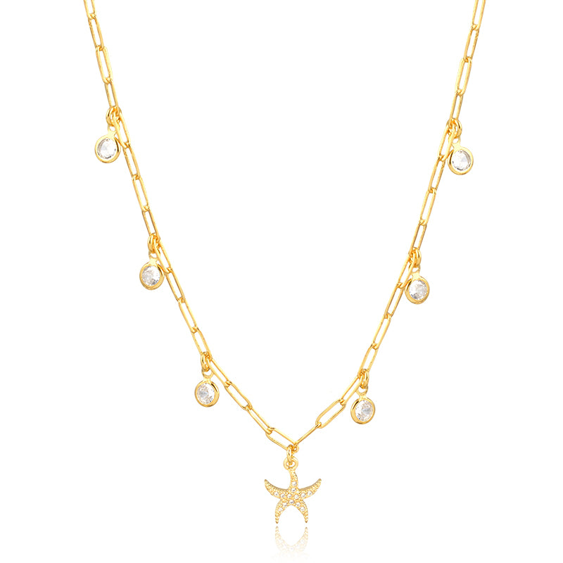 Colar choker cartier estrela com pontos de luz com banho de ouro 18k