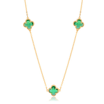 Colar trevos esmeralda 60cm dourado
