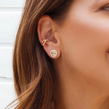 Brinco árvore da vida cravejado com banho de ouro 18k