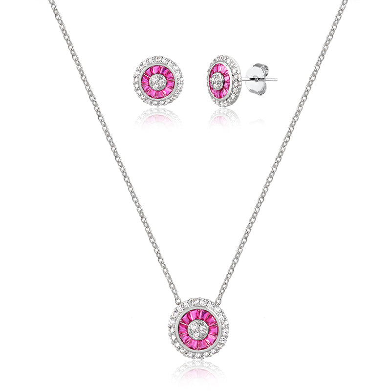 Conjunto pizza turmalina rosa em ródio branco