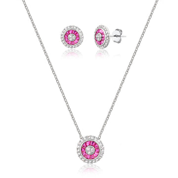 Conjunto pizza turmalina rosa em ródio branco