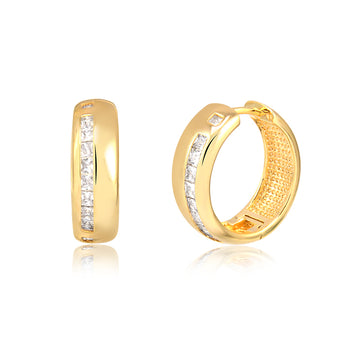 Brinco argola lisa com zircônia baguetes cristal com banho de ouro 18k