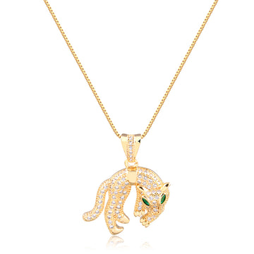 Colar leopardo cravejado com banho de ouro 18k