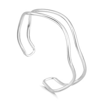 Pulseira bracelete duplo liso com banho de ródio branco
