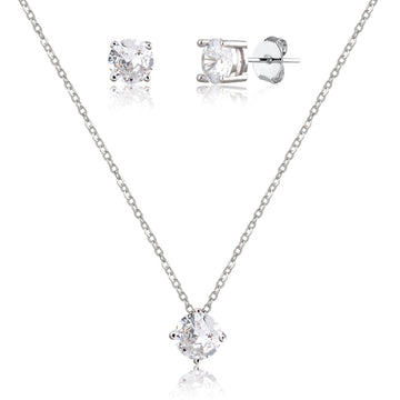 Conjunto oval cristal com banho de ródio branco
