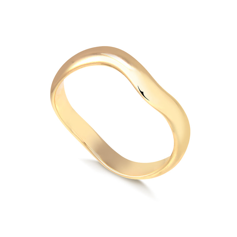Anel slim liso ondulado com banho de ouro 18k