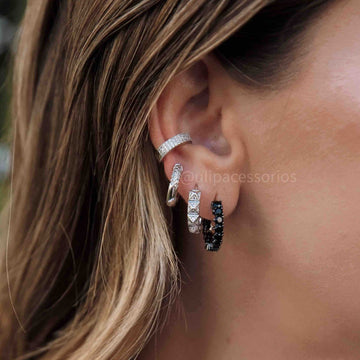 Brinco argola zircônia negra em ródio negro
