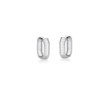 Brinco argola P com baguetes cristal em ródio branco